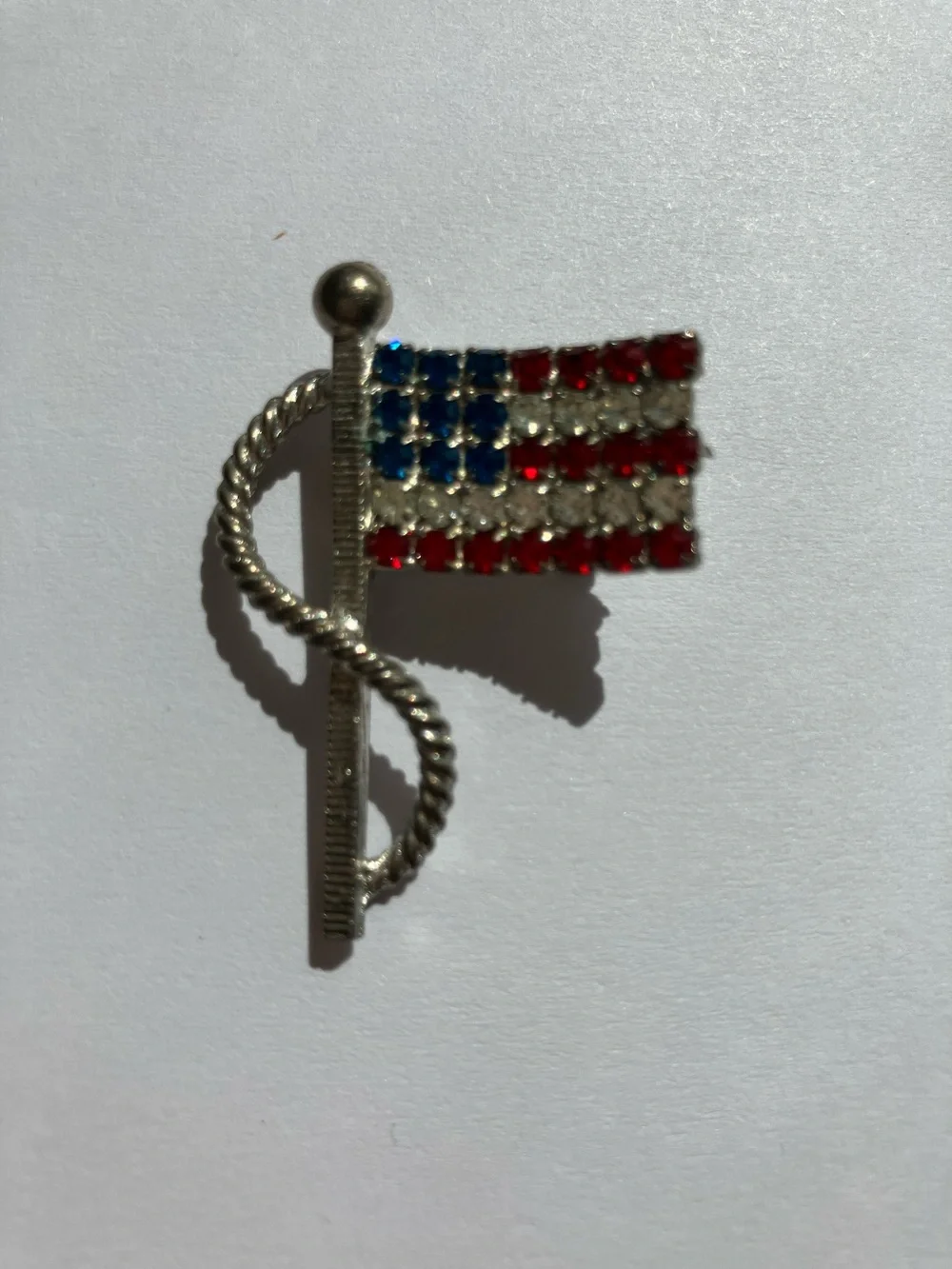 Vintage American Flag Patriotic Rhinestone Brooches - pair of 2 pins